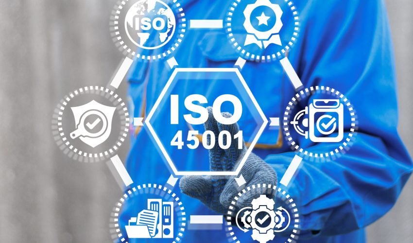 Concept of ISO 45001 Industrial Safety Work Health Standard.