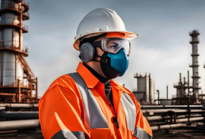 refinery-worker-in-PPE-wearing-safety-googles-hard-had-and-ear-defenders-landscape-with-more-refinery-landscape-background-scaled