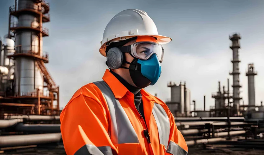 refinery-worker-in-PPE-wearing-safety-googles-hard-had-and-ear-defenders-landscape-with-more-refinery-landscape-background-scaled